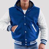 Leather Sleeves Hoodie Letterman Jacket