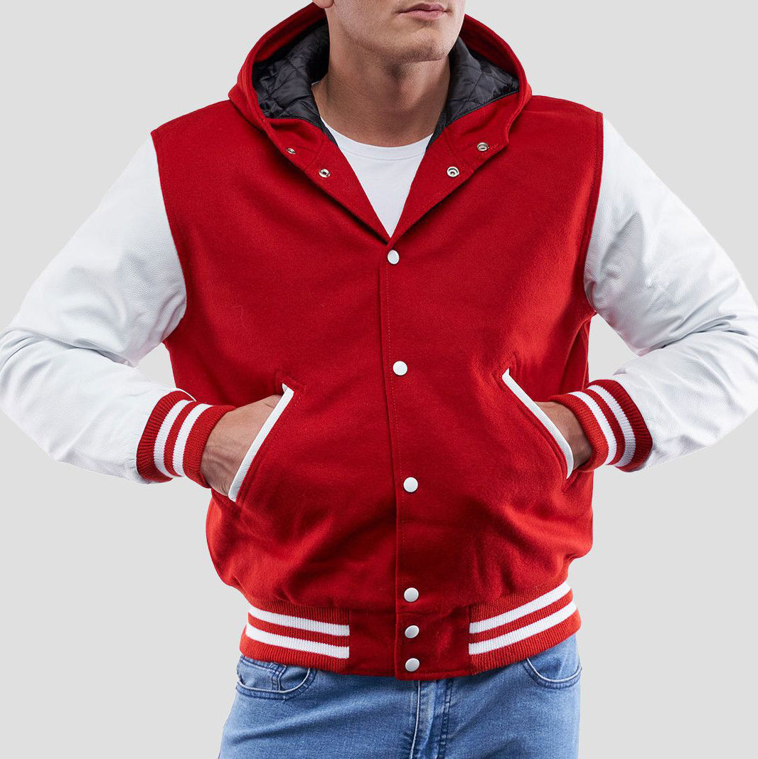 Leather Sleeves Hoodie Letterman Jacket