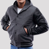 Leather Sleeves Hoodie Letterman Jacket