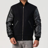 Leather Sleeves Letterman Jacket With Zipper