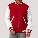 Leather Sleeves Letterman Jacket With Zipper