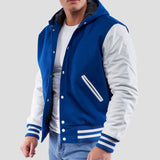 Leather Sleeves Hoodie Letterman Jacket