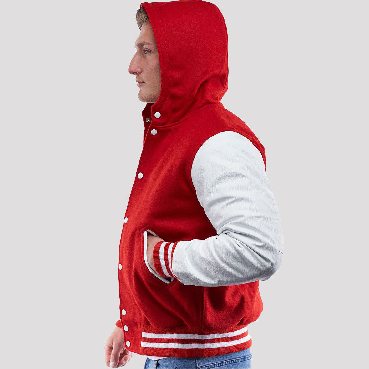 Leather Sleeves Hoodie Letterman Jacket