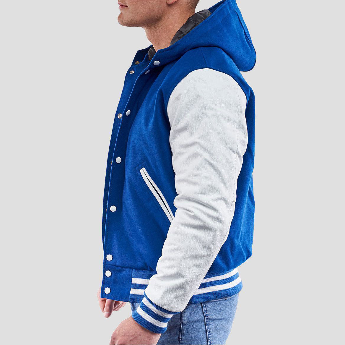 Leather Sleeves Hoodie Letterman Jacket