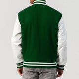 Leather Sleeves Letterman Jacket With Zipper