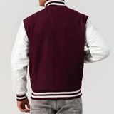 Leather Sleeves Letterman Jacket With Zipper