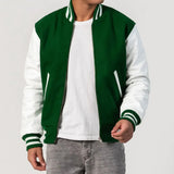 Leather Sleeves Letterman Jacket With Zipper