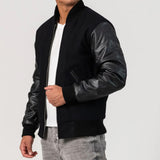 Leather Sleeves Letterman Jacket With Zipper