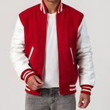 Leather Sleeves Letterman Jacket With Zipper