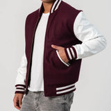 Leather Sleeves Letterman Jacket With Zipper