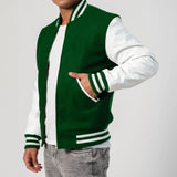 Leather Sleeves Letterman Jacket With Zipper