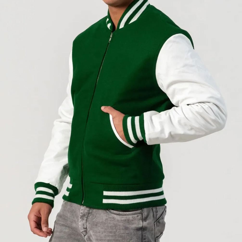 Leather Sleeves Letterman Jacket With Zipper