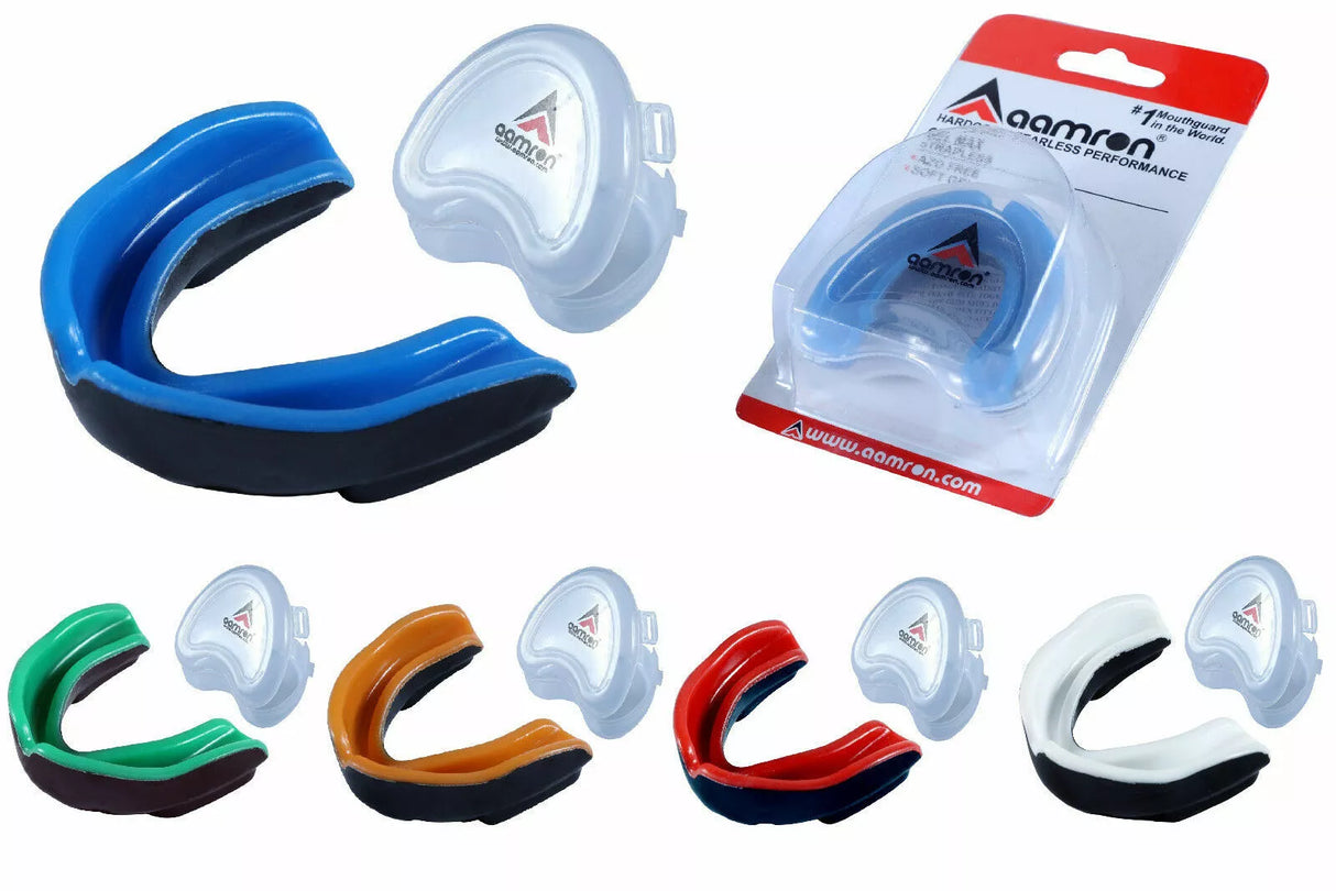 Aamron® Gel Gum Shield & Case Mouth Guard Boxing Teeth Grinding MMA Rugby GSGP1A