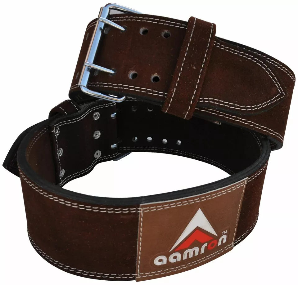 AAMRON ® LEATHER POWER BELT WEIGHT LIFTING BACK SUPPORT NU BUCK GYM DIP TRAINING